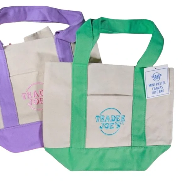 Viral TRADER JOES Mini Pastel Canvas Tote Bag LAVENDER PURPLE - Picture 10 of 12